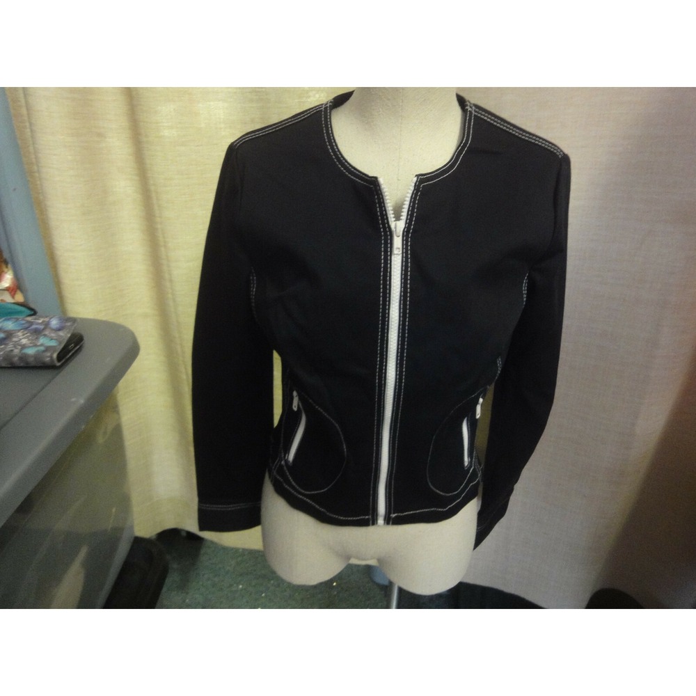 ABS Allen Schwartz  womens‎ suit jacket blazer size 8 zippered front black white